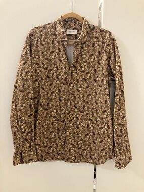 TINTORIA MATTEI 954 Italy Mens Slim 41 16 Floral Brown Cotton Button Down Shirt